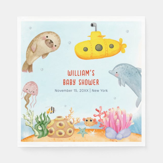 Serviette En Papier Sous le Baby shower marin nautique (Devant)