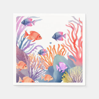 Serviette En Papier Sous le récif de corail de la mer aquarelle 