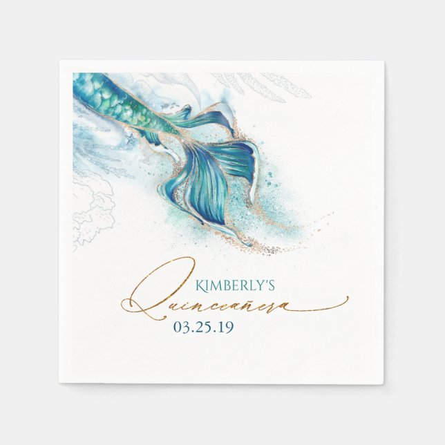 Serviette En Papier Sous le thème de la Sirène de mer Quinceanera (Devant)