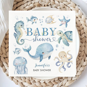 Serviette En Papier Sous l'océan Fête prénatale Garçon Bleu Océan