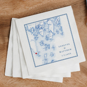 Serviette En Papier Southport Boothbay Maine Map Mariage élégant