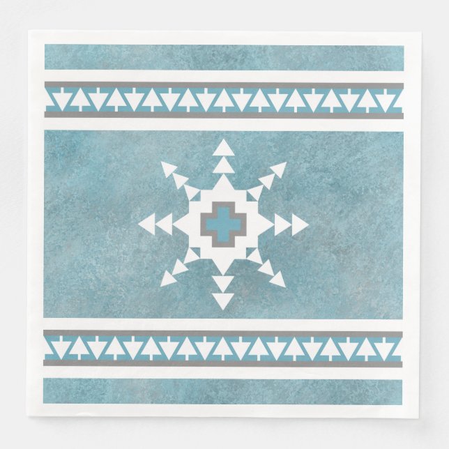 Serviette En Papier Southwest Winter Geometric Snowflakes Blue (Devant)