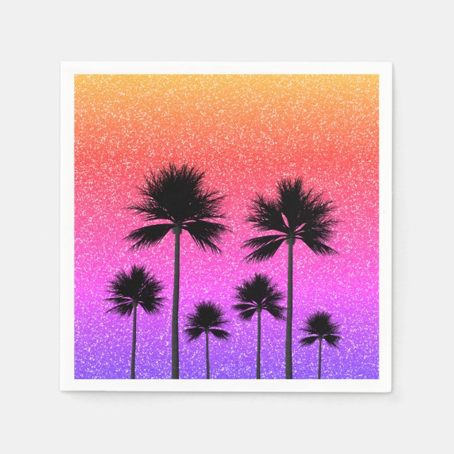 Serviette En Papier Sparkly Palm Trees Gradient Sunset (Devant)