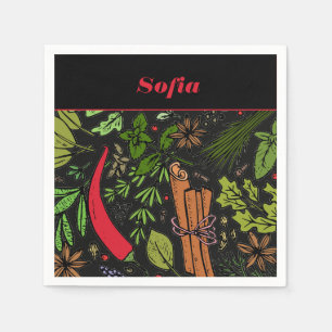 Serviette En Papier Spices poivre nom motif noir