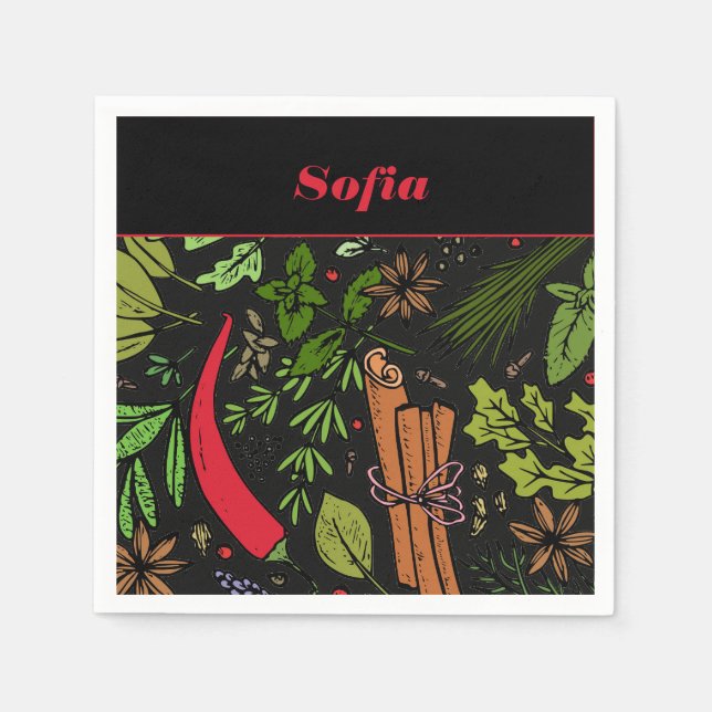 Serviette En Papier Spices poivre nom motif noir (Devant)