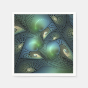 Serviette En Papier Spirales Beige Vert Turquoise Abstrait Fractal Art