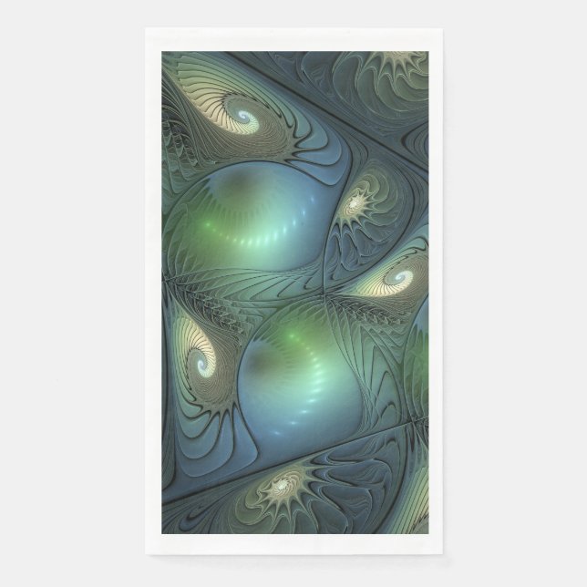Serviette En Papier Spirales Beige Vert Turquoise Abstrait Fractal Art (Devant)