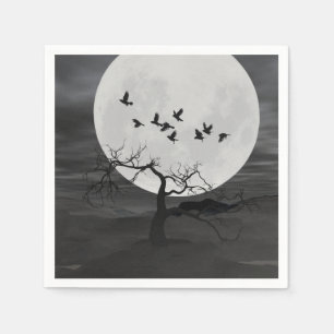 Serviette En Papier Spooky Ravens Flying Against the Full Moon