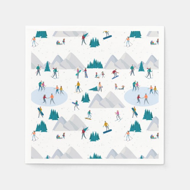 Serviette En Papier Sports d'hiver Vacances Motif (Devant)