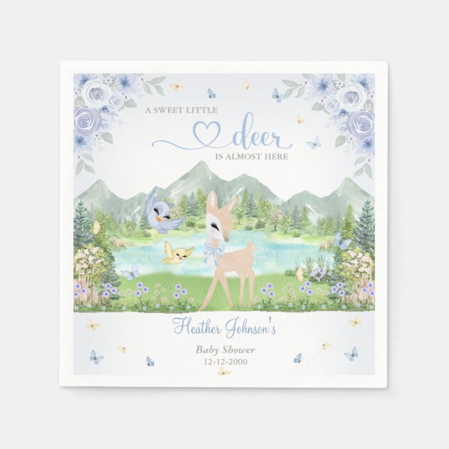 Serviette En Papier Spring Bloom and Butterflies Deer Baby Shower  (Devant)