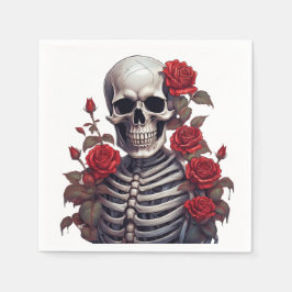 Serviette En Papier Squelette Avec Roses Rouges
