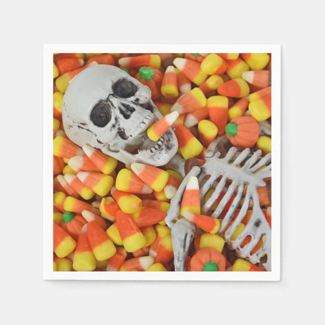 Serviette En Papier Squelette d'Halloween dans le maïs bonbon (Devant)