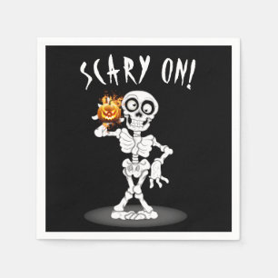 Serviette En Papier Squelette d'Halloween tenant un Jack-o-lanterne