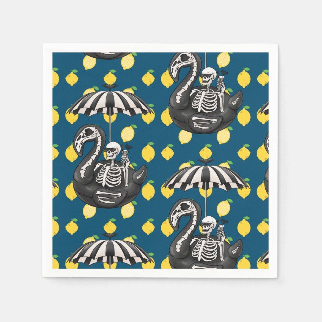 Serviette En Papier Squelette éffrayant de Summerween avec citrons (Devant)