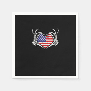 Serviette En Papier Squelette Main Cœur 4ème Drapeau Américain Patriot