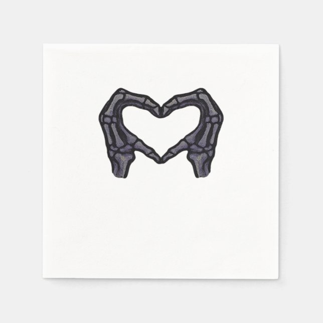 Serviette En Papier Squelette Mains Formant Un Coeur (Devant)