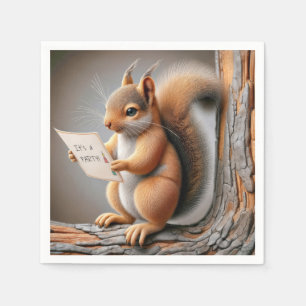 Serviette En Papier Squirrel Lecture d'un Invitation de fête d'anniver