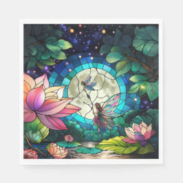 Serviette En Papier Stained Glass Little Fairy With Dragonfly