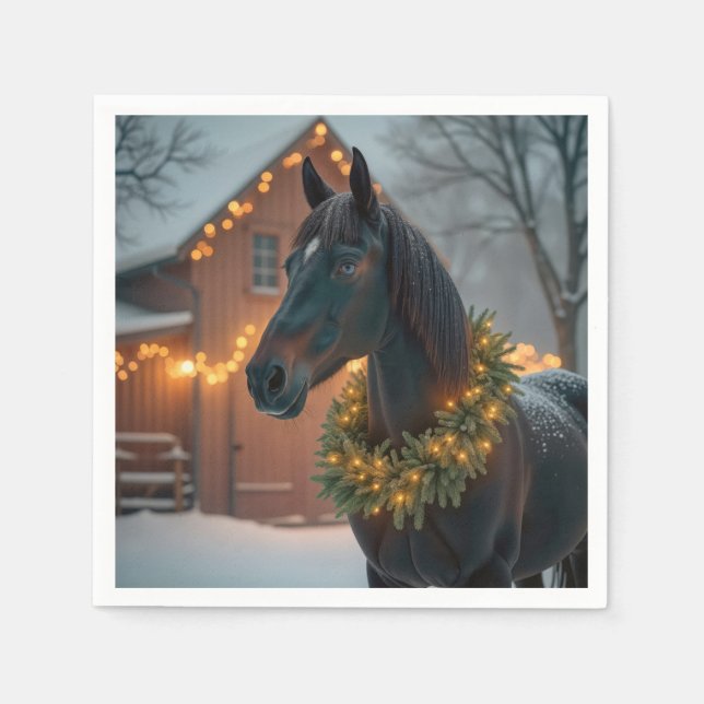 Serviette En Papier Stallion avec couronne de Noël (Devant)