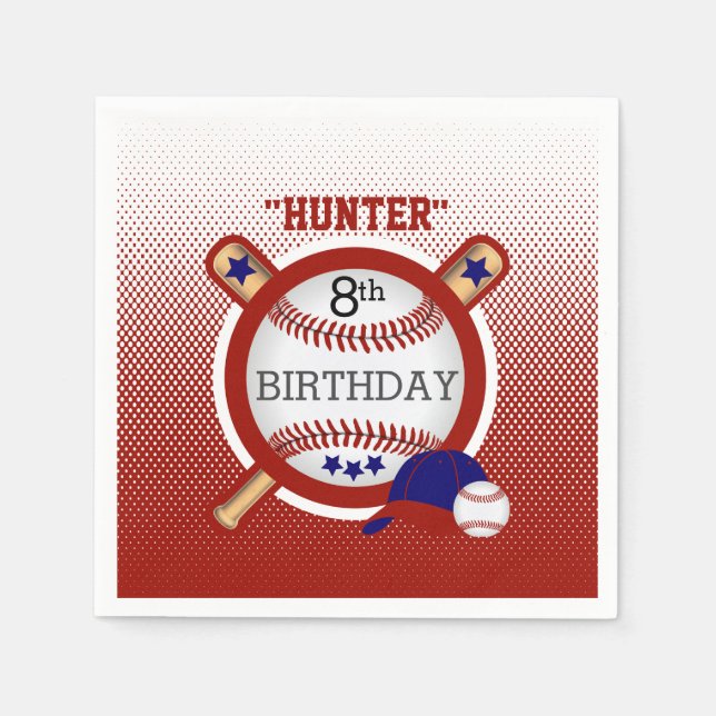 Serviette En Papier Star Baseball Player Anniversaire - Rouge foncé et (Devant)
