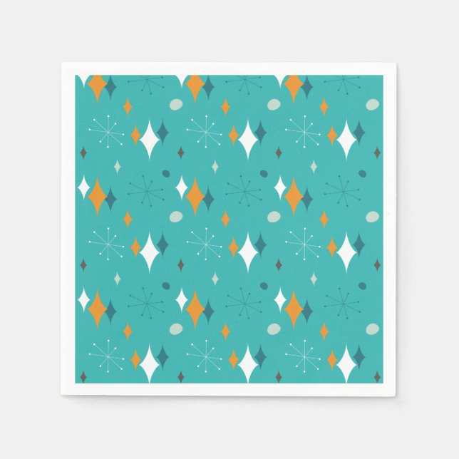 Serviette En Papier Starburst Mid Century Motif moderne en Turquoise (Devant)