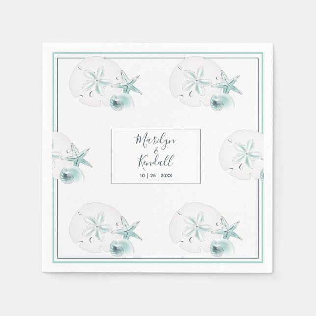 Serviette En Papier Starfish Shells Moderne Elegant Beach Wedding Part (Devant)