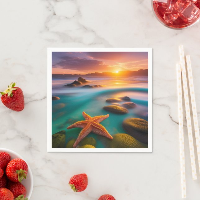 Serviette En Papier Starfish sur la plage à Dawn (En situation)
