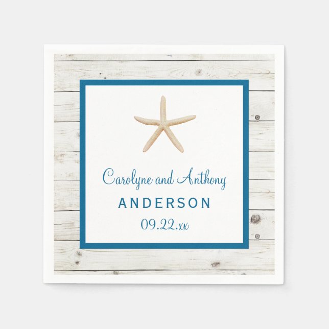 Serviette En Papier Starfish Whitewashed Wood Beach Wedding Collection (Devant)