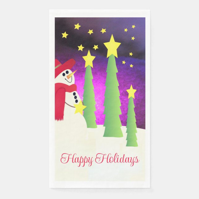 Serviette En Papier Stars Trees Et Snowman (Devant)