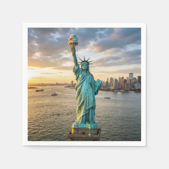 Serviette En Papier Statue of Liberty With Rainbow Ice Cream Cone (Devant)