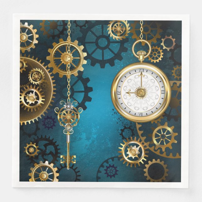Serviette En Papier Steampunk Arrière - plan turquoise avec Gears (Devant)