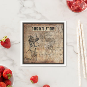 Serviette En Papier Steampunk Inventeur Top Hat Scientist Horloge