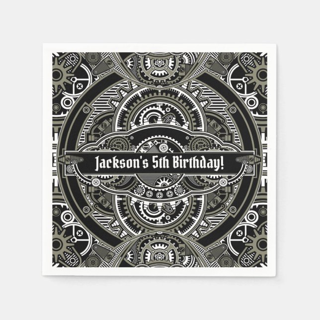 Serviette En Papier Steampunk Magique Anniversaire (Devant)