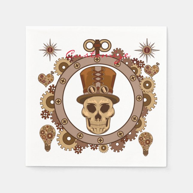 Serviette En Papier Steampunk Thème Top Hat Skull Thunder_Cove (Devant)