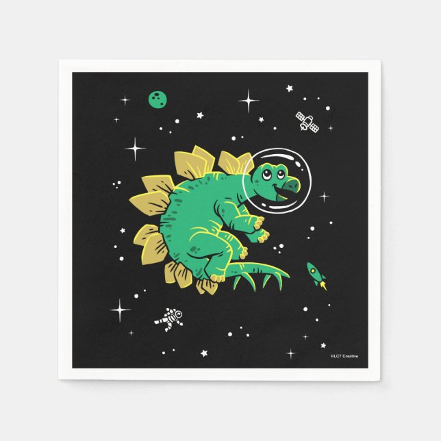 Serviette En Papier Stegosaurus Dinos Tan Vert Dans L'Espace (Devant)