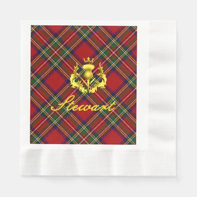 Serviette En Papier Stewart Tartan & Gold Crowned Thistle (Devant)