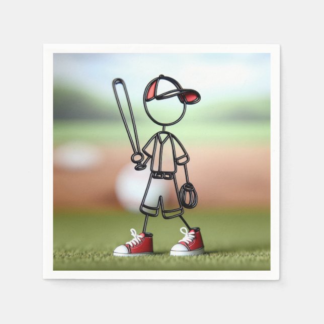 Serviette En Papier Stick Figure Baseball Player Avec Baskets Rouges (Devant)
