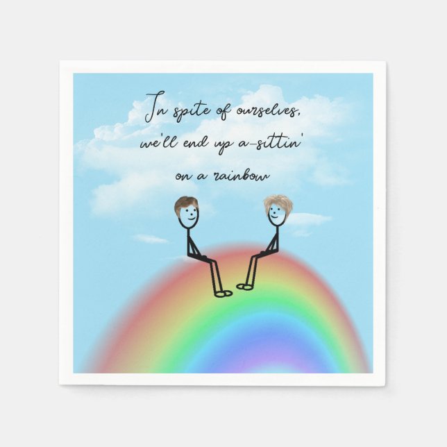 Serviette En Papier Stick Figure Couple assis sur un arc-en-ciel (Devant)
