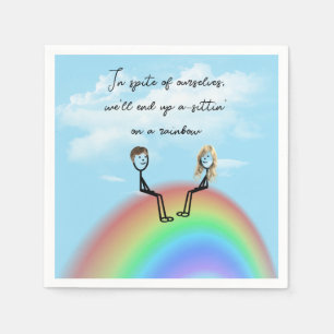 Serviette En Papier Stick Figure Couple sur un arc-en-ciel