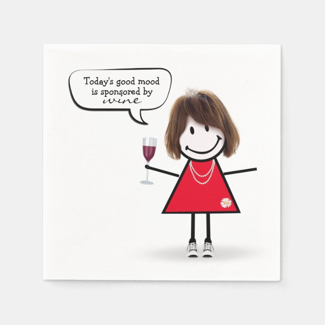 Serviette En Papier Stick Girl en Basket avec vin (Devant)