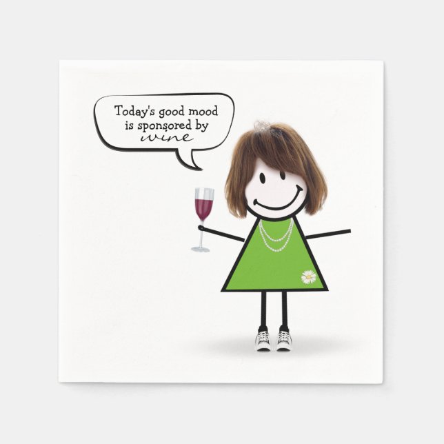 Serviette En Papier Stick Girl en Basket avec vin (Devant)