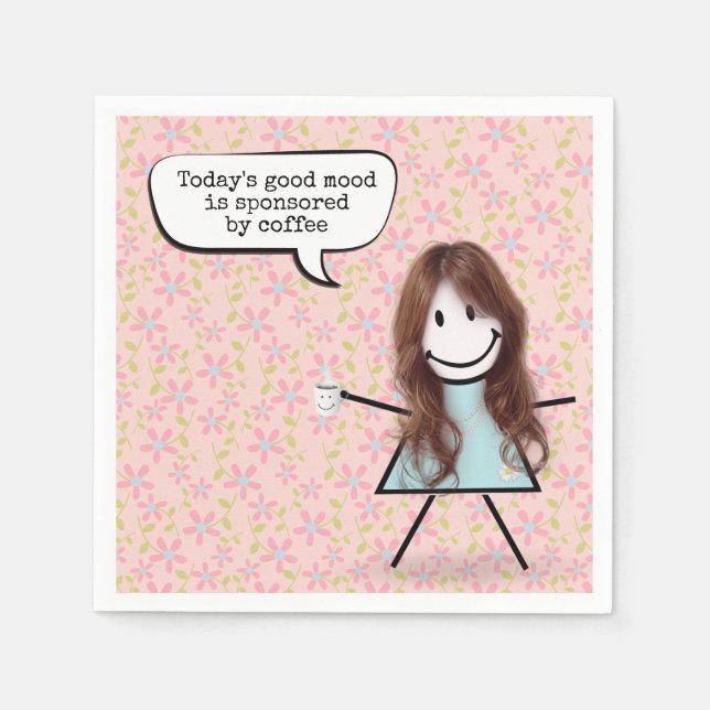 Serviette En Papier Stick Girl with Coffee Mug (Devant)