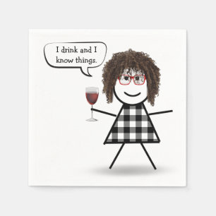 Serviette En Papier Stick Girl with Red Wine Party Humour