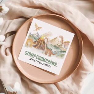 Serviette En Papier Stomp Chomp Rawr Boy Dinosaur 1er anniversaire