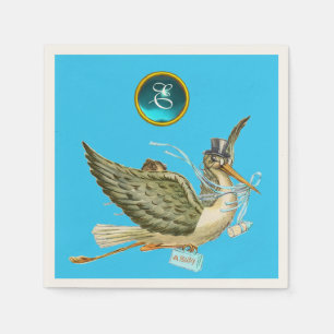 SERVIETTE EN PAPIER STORK BÉBÉ GARÇON DOUCHE BLUE GEM PIERRE MONOGRAM