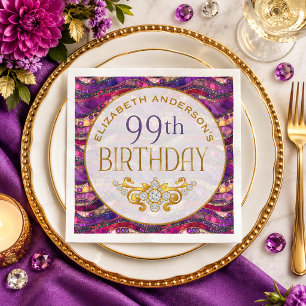 Serviette En Papier Strata à Bijoux Violet et Or pour les 99 ans