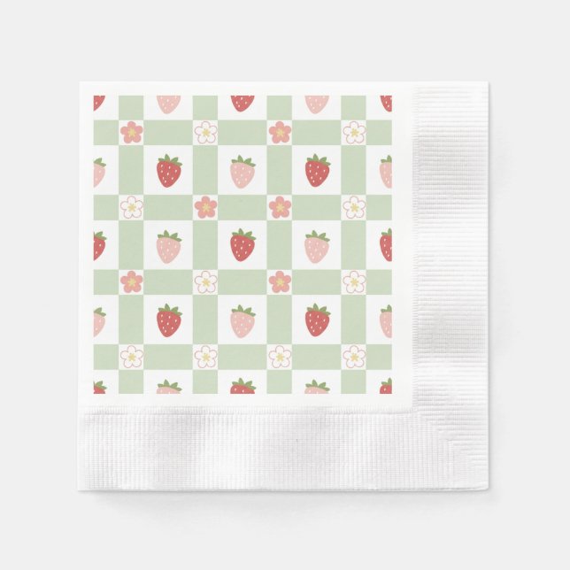 Serviette En Papier Strawberry Gingham First Birthday (Devant)