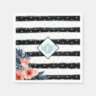 Serviette En Papier Strike Polka Dot Vintage Floral Tea Party Monogram