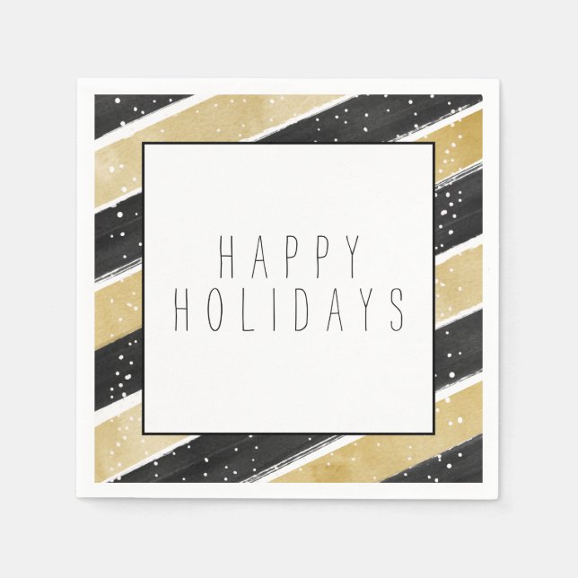 Serviette En Papier Stripes Black & Gold Snowflake moderne (Devant)