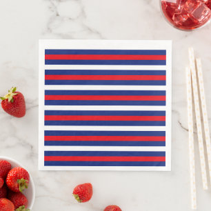 SERVIETTE EN PAPIER STRIPES BLEUS BLANC ROUGE PATRIOTIQUE